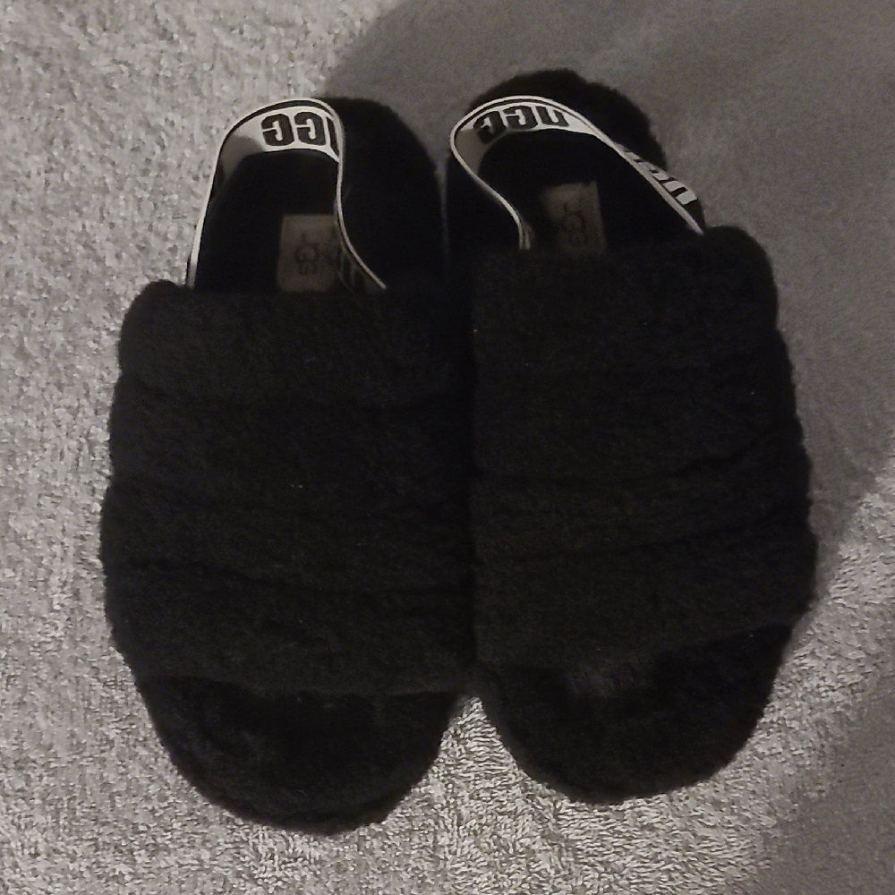 UGG Black Plush Slide Slippers
